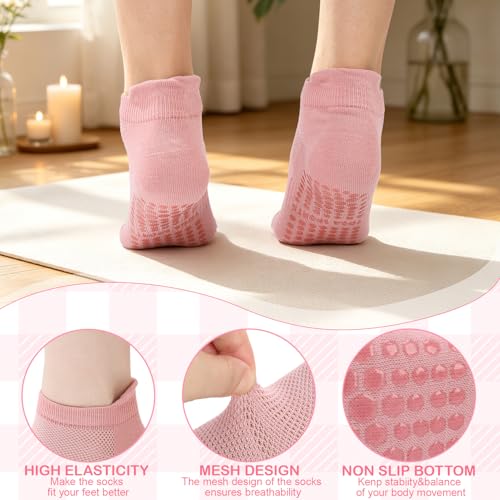 Grippy Non-Slip Pilates Socks - 6 Pairs for Women, Solid Color