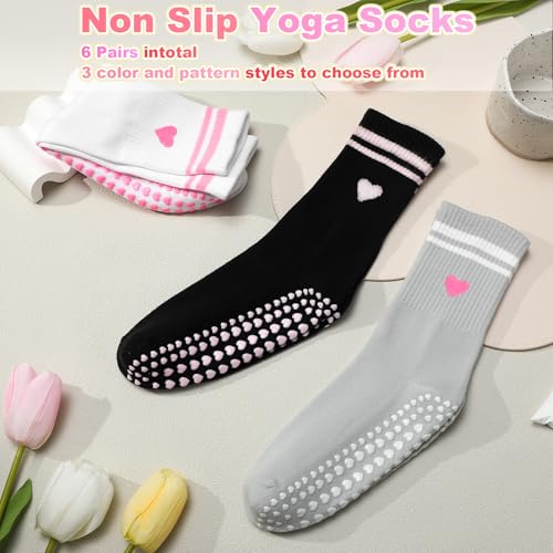 Non-Slip Pilates Yoga Socks for Women with Grips - Pink Heart