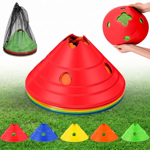 Jumbo Soccer Training Cones Set - 20 Bright Discs in 5 Colors