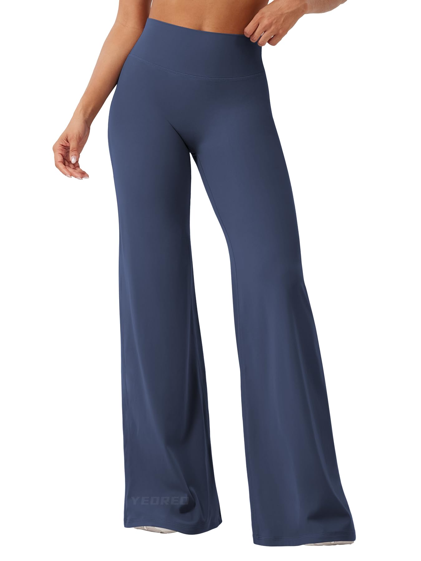 YEOREO Workout Leggings Womens No Front Seam Straight Leggings 35" High Waist Buttery Eddiy Gym Yoga Pants Navy Blue L