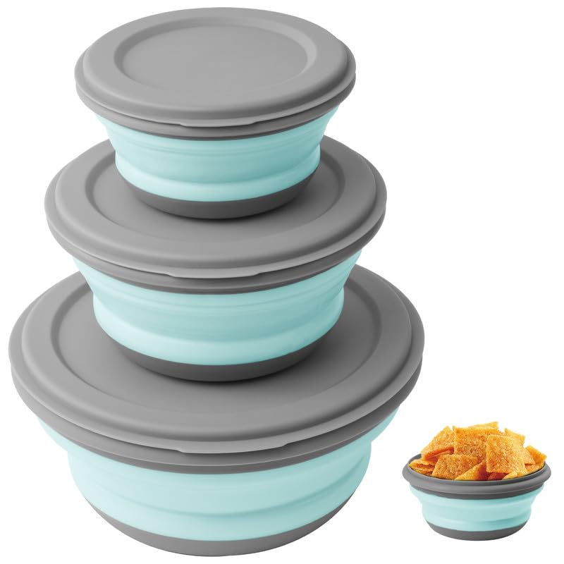 flintronic 3Pcs Collapsible Camping Bowl Sets, Portable Silicone with