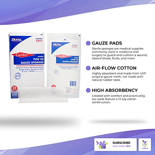 Dukal Type VII Gauze Sponges 8" x 4". Pack of 50 Sterile Wound Pads