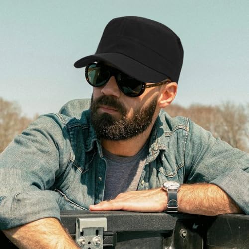 Black Unisex Military Style Cadet Cap - One Size Army Hat