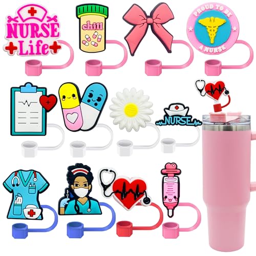 Nurse Straw Toppers for Stanley Cups - 12pcs Reusable Covers