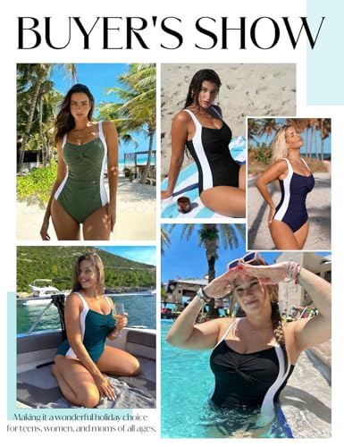 Wiepux Women’s Plus Size One-Piece Swimsuit Ruched Slimming Tummy Control 3X-L Black
