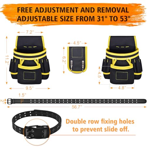 Tool Belt, Magnetic Tool Pouch with 26 Pockets for Men Heavy Duty Tool Pouch Bag, Detachable Tool Bags for Carpenter Electrician Construction (26 Pockets with Magnet Pouch)