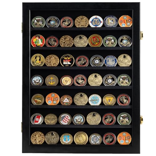 Military Challenge Coin Display Case Wall Frame with Lockable Acrylic Door