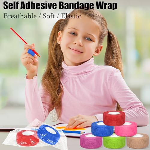 6 Pack Self-Adherent Bandage Wrap - 1 Inch x 5 Yards - Mixed Colors