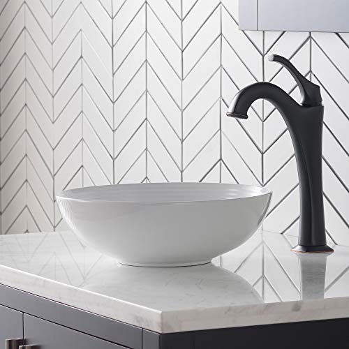 KRAUS Viva™ Round White Porcelain Ceramic Vessel Bathroom Sink, 13 in. D x 4 3/8 in. H, KCV-204GWH