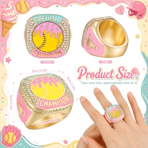 Championship Trophy Ring Set with Display Case - Colorful Softball Ice Cream Drip