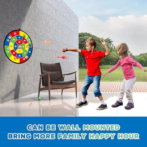 Large Double Sided Dart Board with Stand & 12 Sticky Balls - Multicolor