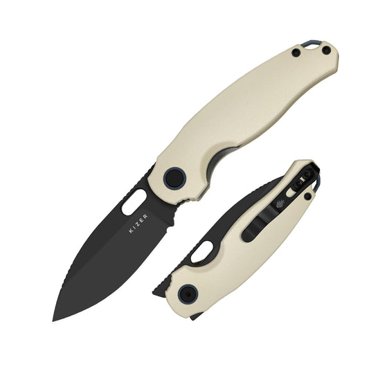 Kizer Seagull EDC Pocket Knife, 2.94" 14C28N Drop Point Folding Knife with Aluminum Handle, Flipper & Thumb Hole Opener, Liner Lock, for Camping Hiking Fishing V3770A3