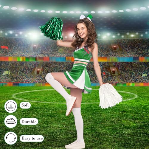 Cheerleading Pom Poms and Bow Set - Classic Matte Green White
