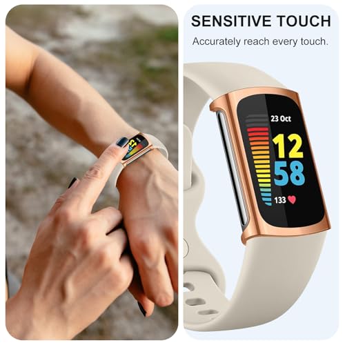 Kimiyaki 6 Pack Flexible TPU Screen Protector & Case Set for Fitbit Charge 6/5 with Colors - Clear, Rose Gold, Pink, Silver