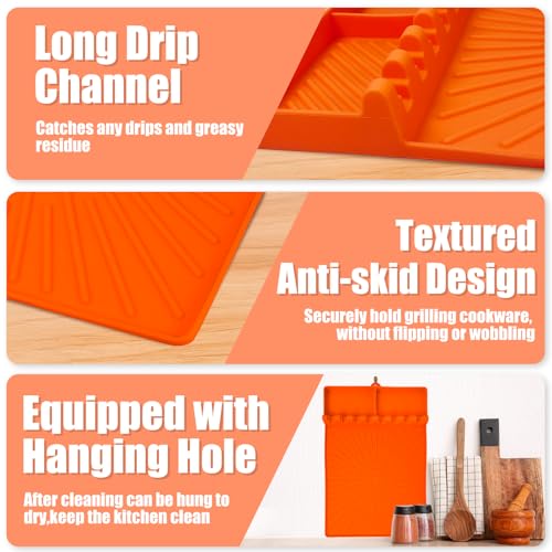 Large Silicone Grill Mat with Drip Pad - Orange, Heat Resistant & Non-Slip