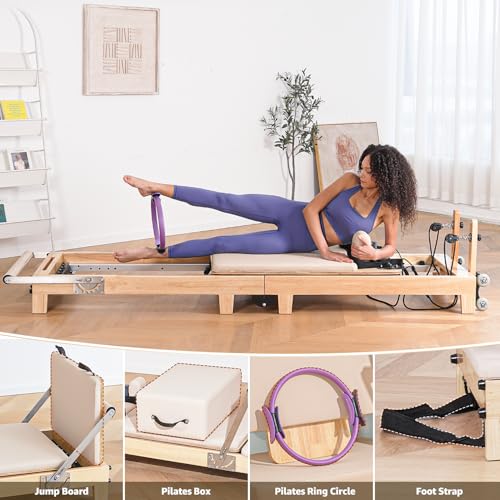 Pilates Reformer Machine - Quick-Assembly Oak Wood - Beige