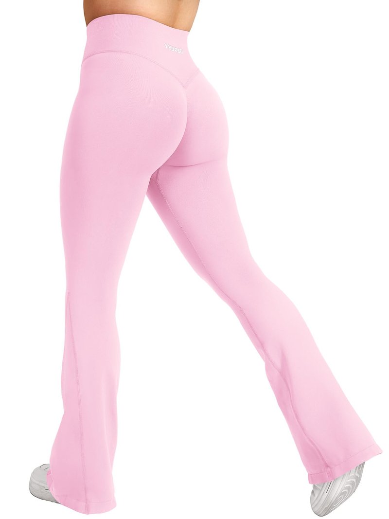 YEOREO Workout Mini Flare Leggings for Women Hidden Scrunch High Waisted Seamless Gym Leggings Brinklie 30" Yoga Pants Pink