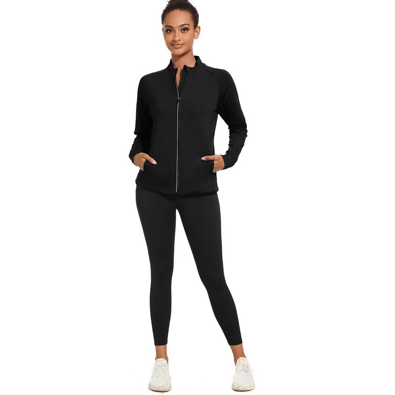 bpbtti Women's Polar Fleece Zip Up Workout Jackets with Pockets Slim Fit Cottony Soft Jacket for Running Athletic Yoga (Black,Medium)