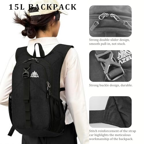 VOBUYING 15L Foldable Ultralight Hiking Backpack - Black, Compact & Waterproof