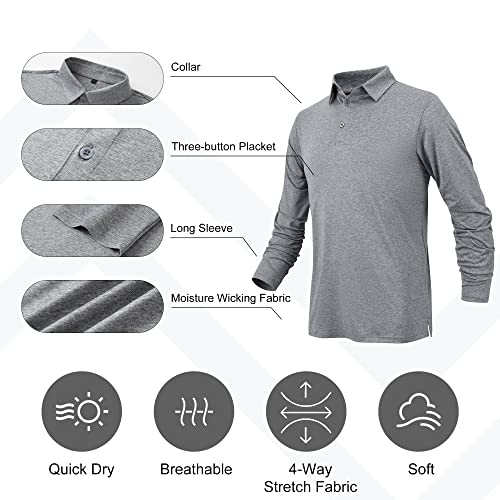 BALENNZ Men's Long Sleeve Golf Polo Shirts 4-Pack - Quick Dry, Blue Green Black Grey