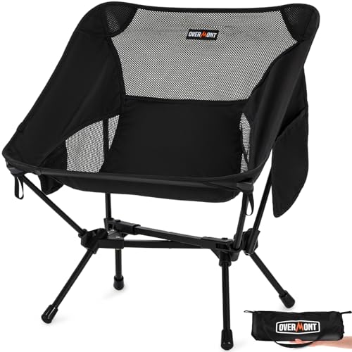Overmont Black Ultralight Portable Camping Chair - Support 330Lbs, Foldable Beach & Hiking Seat with Carry Bag for Adults