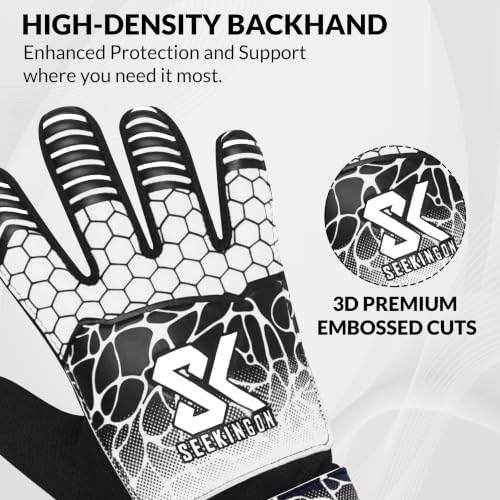 Youth Soccer Goalie Gloves - Size 4 for 6-9 Years - White/Black