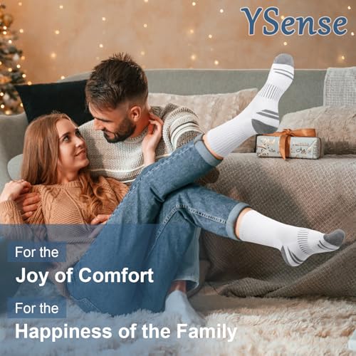 Compression Crew Socks for Women - 6 Pairs, Hiking & Running - White Gray