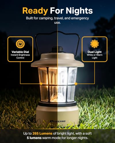 LUXPRO Retro Outdoor Lantern 2 Pack Beige – Battery Powered Camping Lamps