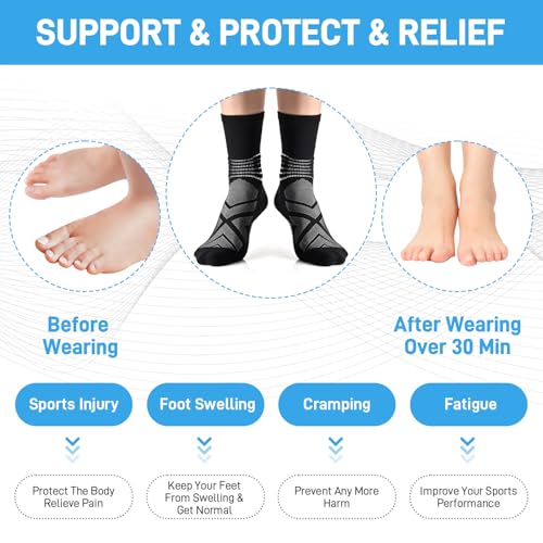 IRAMY Large Black Compression Ankle Support Crew Socks 3-Pack for Men Women