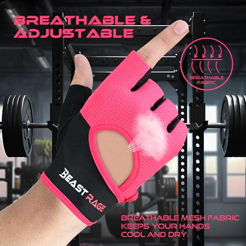 Fingerless Workout Gloves for Men & Women - Magenta / Medium