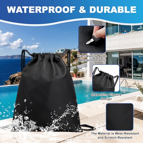 Waterproof Drawstring Backpack, Soccer-Texture Gym Sack - Black