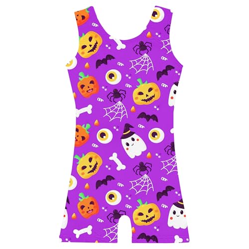 Girls' Gymnastics Unitard with Shorts - Purple Halloween, 8-9 Years