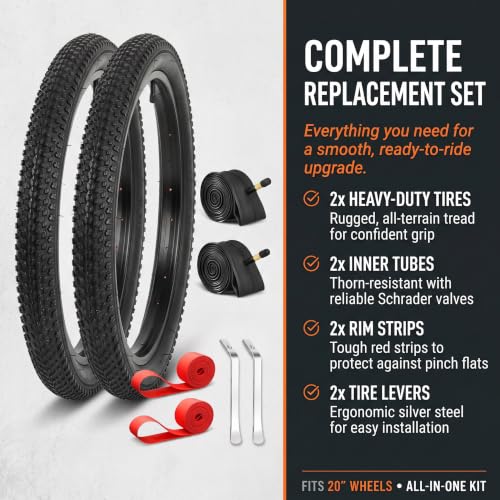 QiYueZaiYe 2-Pack 20x1.95 / 20x2.125 Foldable MTB Bike Tires Kit - Includes Tubes, Rim Strips & Levers (20x1.95-NEW)