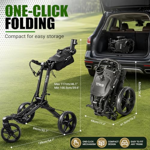 Golf Push Cart with 360° Front Wheels & Handbrake - Black