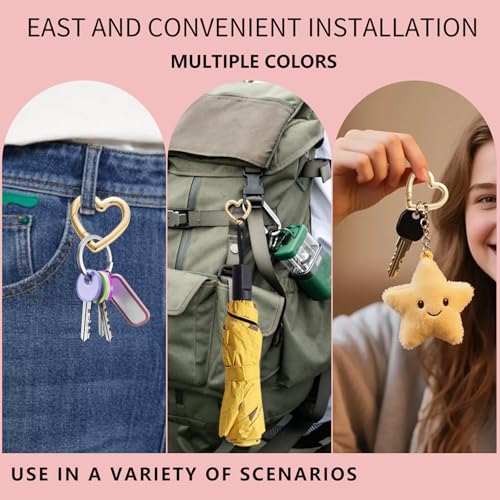 Heart Shaped Carabiner Keychain Clips - 12Pcs Gold
