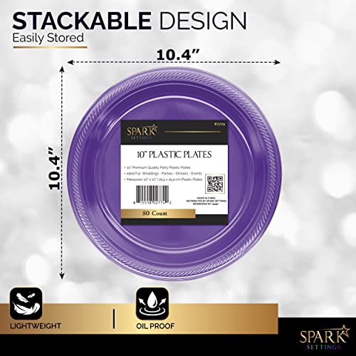 Purple Disposable Plastic Dinner Plates 10.4 Inches Pack of 50 - Strong & Sturdy Partyware