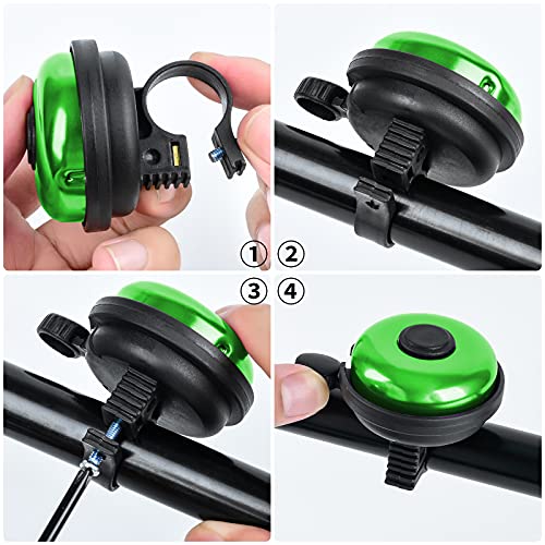 Loud Aluminum Bicycle Bell - Clear Sound for Adults & Kids - Green Left Hand Use 2 Pack