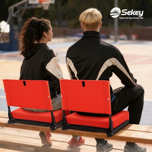 Sekey Stadium Seat with Back Support & Armrests - Orange Red, 1