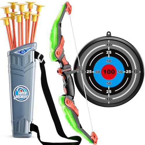 Kids Bow and Arrow Set - LED Light-Up Archery Toy with Target