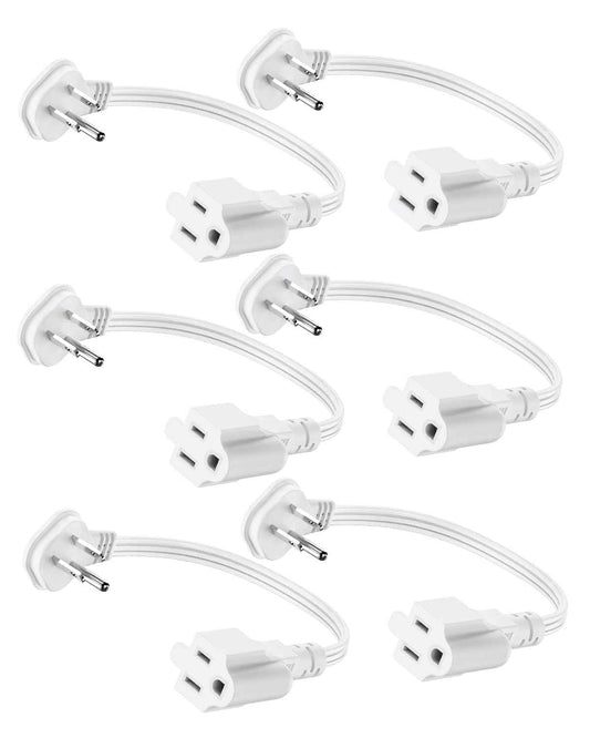 Flat Plug 1Ft Short Extension Cord, White 90-Degree Plug Low Profile Power Adapter, 3-Prong Indoor Grounded Small Extension Cord 16AWG 13A 1625W 6 Pack