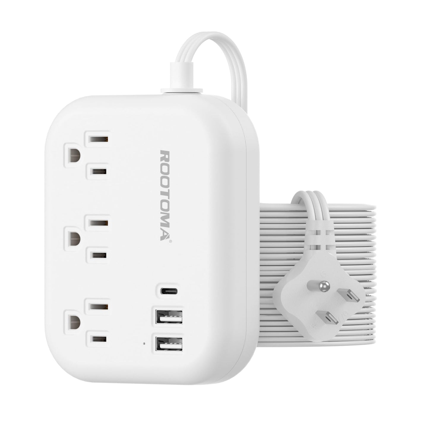 Flat Extension Cord 15 FT Behind Furniture-Ultra Slim Cord Under Carpet, Rug, Door, Long Power Bar with 3 USB 3 Outlets, Low Profile Power Strip for Travel Office Indoor, 1080 Joules Protected