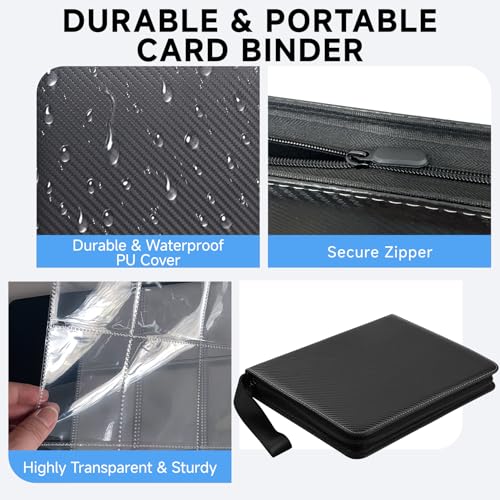 BOMOKS Black 9-Pocket Trading Card Binder Holds 1080 Cards with Removable Sleeves