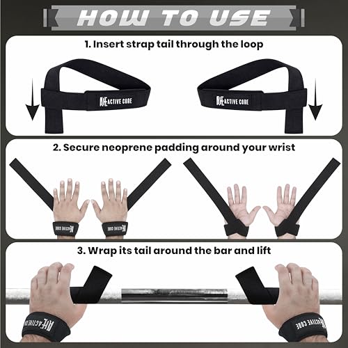ACTIVE CORE ESSENTIALS Black Neoprene Padded Weightlifting Wrist Straps - 22.5 Inch Cotton Support for Men & Women