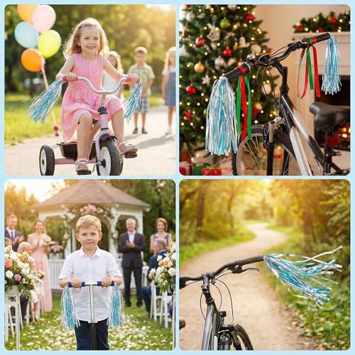 Blue Kids Bike Streamers - Pom Pom Tassels for Scooters & Bicycles