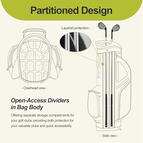 Lightweight 14-Way Golf Stand Bag - Black with 10 Pockets