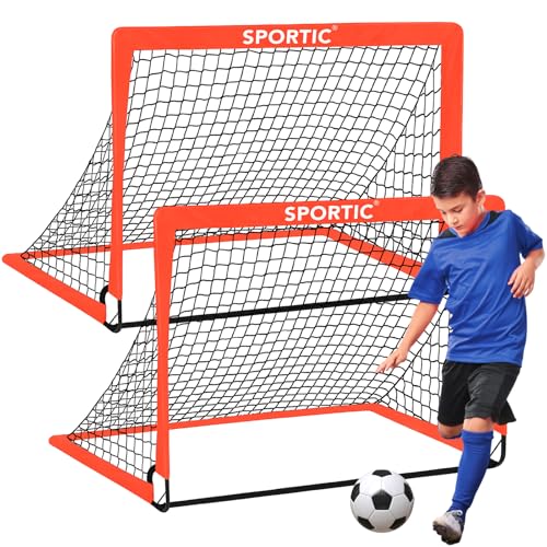 Portable Kids Soccer Goals Set - 2 Pack 4x3 ft with Carrying Bag & Ground Pegs - Orange