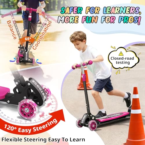 3-Wheel Kids Kick Scooter with Light-Up Wheels - Medium Pink
