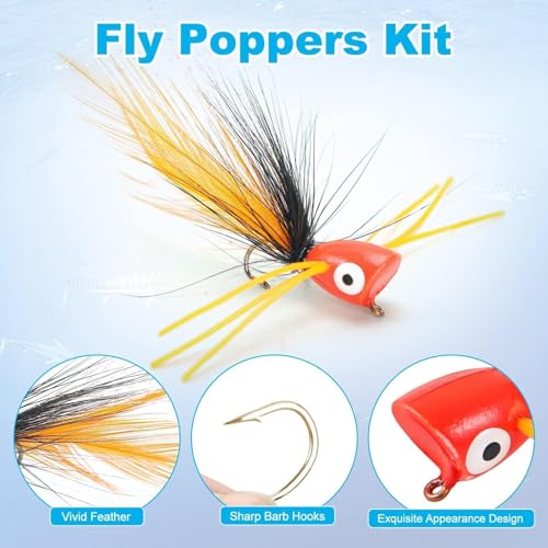 Fly Fishing Poppers Flies, Popper Flies Kit for Trout