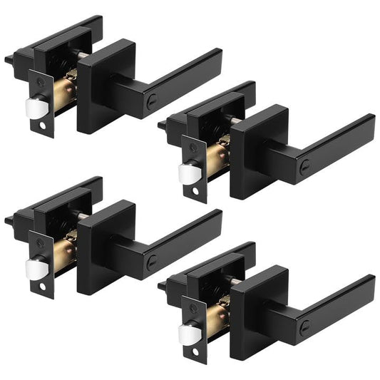 Probrico 4 Pack Square Privacy Door Levers Black Privacy Door Handles Lock Handleset Keyless Lockset Door Knobs Interior Handles for Bedroom & Bathroom