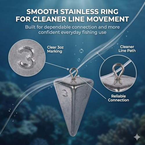 Hfuiqau 12 Pack Pyramid Fishing Sinkers 1oz–5oz; 5 Sizes Surf/Bottom Weights